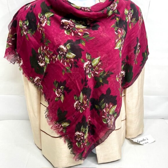 Vgt DAKS LONDON Scarf Cotton Wool 64"x32" Burgendy Brown Floral Fring ( 49) - Picture 2 of 9